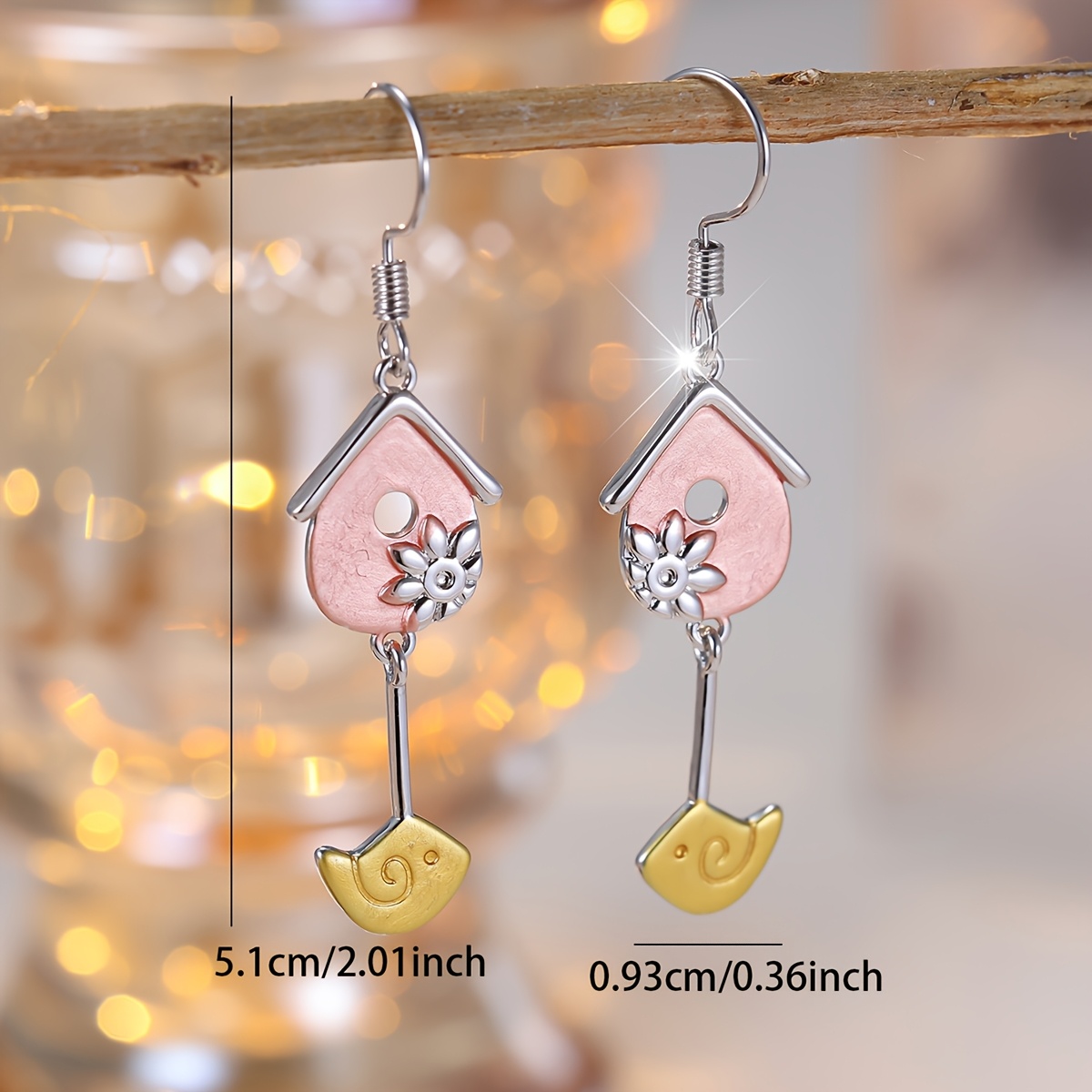 Women's Dual-Tone Copper Birdhouse Earrings, Unique Animal Design